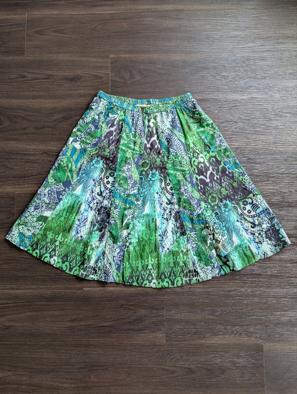 Choices Patchwork Midi Skirt Small 100% Cotton Fairy Whimsigoth Green Boho Y2K